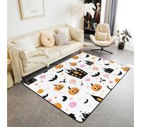 Homemissing Happy Halloween Decor Carpet 100x150cm Spooky Castle Living Room Rugs for Bedroom for Boys Girls Children Pumpkin Lantern Bat Candy Horror Theme Orange Area Rug Room Decor Indoor Floor Mat