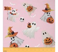 Homemissing Happy Halloween Fabric by The Yard 2 Yards (L184*W150cm) Horror Theme Upholstery Fabric for Chairs Decor Pumpkin for Home DIY, Waterproof Indoor Decor Soft Microfiber Pink Witchcraft
