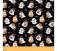 Homemissing Happy Halloween Fabric by The Yard Kids 10 Yards (L920*W150cm) Black Cute Ghost Upholstery Fabric for Boys Pumpkin Candy Spooky Trick or Treat for Home DIY, Waterproof Outdoor Decor
