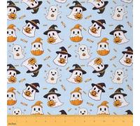 Homemissing Happy Halloween Fabric by The Yard Kids 2 Yards (L184*W150cm) Light Blue Cute Ghost Upholstery Fabric Pumpkin Candy Spooky Trick or Treat for Home DIY, Waterproof Indoor Outdoor Decor