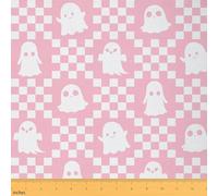 Homemissing Happy Halloween Fabric by The Yard Kids 5 Yards (L460*W150cm) Cute Checkered Ghost Upholstery Fabric Pink White Checkerboard Plaid Trick or Treat for Home DIY, Waterproof Indoor Decor