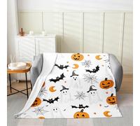 Homemissing Happy Halloween Flannel Blanket Plush Fuzzy Baby 30x40Inch Cute Ghost for Bed Couch Chair Living Room for Kids Teens Adults Pumpkin Lantern Bat Cobweb Spider Spooky Fleece Throw Blanket