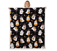 Homemissing Happy Halloween Fleece Throw Blanket Kids Baby 30x40Inch Black Cute Ghost Sherpa Blanket Plush Fuzzy for Kids Teens Pumpkin Candy Spooky Trick or Treat for Bed Sofa Chair Living Room