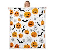 Homemissing Happy Halloween Fleece Throw Blanket Pumpkin Sherpa Blanket for Kids Women Men Plush Fuzzy Horror Theme Queen 90x90Inch Cobweb for Bed Couch Chair Living Room Bedroom Decor
