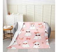 Homemissing Happy Halloween for Bed Chair Living Room Baby 30x40Inch Cute Ghost Flannel Blanket Plush Fuzzy for Boys Girls Children Kawaii Halloween Decor Pink Bow Bowknot Floral Fleece Throw Blanket