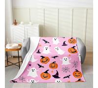 Homemissing Happy Halloween for Bed Couch Chair Living Room Baby 30x40Inch Cute Ghost Flannel Blanket Plush Fuzzy for Boys Girls Pumpkin Lantern Bat Cobweb Magic Hat Horror Pink Fleece Throw Blanket