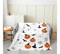 Homemissing Happy Halloween for Bed Couch Chair Living Room Baby 30x40Inch Cute Ghost Flannel Blanket Plush Fuzzy for Boys Girls Pumpkin Lantern Bat Cobweb Magic Hat Horror Orange Fleece Throw Blanket