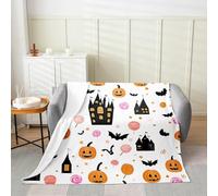 Homemissing Happy Halloween for Bed Living Room Single 50x60Inch Spooky Castle Flannel Blanket Plush Fuzzy for Boys Girls Children Pumpkin Lantern Bat Candy Horror Theme Orange Fleece Throw Blanket