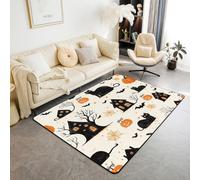 Homemissing Happy Halloween Living Room Rugs for Bedroom 100x150cm Black Cat Decor Carpet for Kids Teens Adults Pumpkin Bat Spider Cobweb Spooky Castle Area Rug Indoor Floor Mat Room Decor