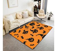 Homemissing Happy Halloween Living Room Rugs for Bedroom 100x150cm Pumpkin Decor Carpet for Kids Teens Adults Fall Pumpkin Lantern Bat Cobweb Magic Hat Orange Area Rug Indoor Floor Mat Room Decor