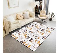 Homemissing Happy Halloween Living Room Rugs for Bedroom Kids Area Rug 100 * 150cm White Cute Ghost Decor Carpet for Boys Girls Teens Pumpkin Candy Spooky Trick or Treat Indoor Floor Mat Home Decor