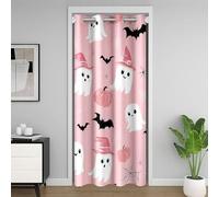 Homemissing Happy Halloween Room Divider Curtain Cover 86x203cm Cute Ghost Closet Cover for Boys Girls Bat Cobweb Pumpkin Lantern Magic Pink Door Curtain for Doorway Privacy 30%-50% Blackout Shades