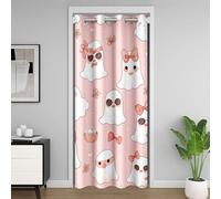 Homemissing Happy Halloween Room Divider Curtain Cover 86x203cm Cute Ghost Closet Cover for Boys Kawaii Halloween Decor Pink Bow Bowknot Floral Door Curtain for Doorway Privacy 30%-50% Blackout Shades