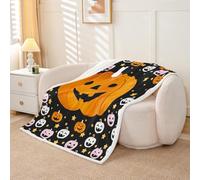 Homemissing Happy Halloween Sherpa Blanket Plush Fuzzy Horror Theme Fleece Throw Blanket Boys Girls Pumpkin for Bed Couch Chair Living Room Black Bedroom Decor Baby 30x40Inch