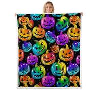 Homemissing Happy Halloween Sherpa Blanket Plush Fuzzy Pumpkin Fleece Throw Blanket Boys Girls Horror Theme for Bed Couch Chair Living Room Colorful Bedroom Decor Queen 90x90Inch
