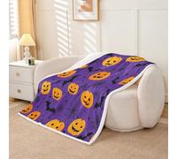 Homemissing Happy Halloween Sherpa Throw Blanket for Couch Horror Theme Super Soft Cozy Fleece Pumpkin Blanket for Winter, Plush Throw Cobweb Single 50x60Inch Purple All Season