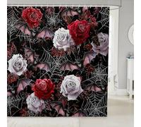 Homemissing Happy Halloween Shower Curtain for Bathroom Decor 180x240cm Kids Bats Flower Bath Curtain for Boys Girls Teens Ghost Cobweb Waterproof Polyester Fabric Soft Horror Red Black Purple