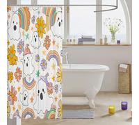 Homemissing Happy Halloween Shower Curtain for Bathroom Decor Groovy Flower Bath Curtain Cartoon Ghost Printed Bathroom Accessories Cute Rainbow Waterproof Polyester Fabric with 12 Hooks 180x180cm