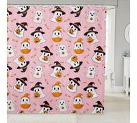 Homemissing Happy Halloween Shower Curtain for Bathroom Decor Kids 150x180cm Pink Cute Ghost Bath Curtain for Boys Girls Teens Pumpkin Candy Spooky Trick or Treat Bathroom Accessories