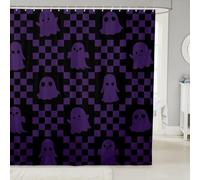 Homemissing Happy Halloween Shower Curtain for Bathroom Decor Kids 180x210cm Cute Checkered Ghost Bath Curtain for Boys Girls Teens Black Purple Checkerboard Plaid Trick or Treat Bathroom Accessories