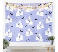 Homemissing Happy Halloween Tapestry Kids Small Medium 51x59 Inch Cute Ghost Black Bat Animal Wall Art for Boys Girls Teens Purple Spooky Trick or Treat Wall Hanging Blanket Room Decor