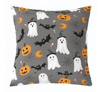 Homemissing Happy Halloween Throw Pillow Covers 40x40cm Soft Cute Ghost Decor Pillowcases for Kids Teens Adults Pumpkin Lantern Bat Spider Cobweb Spooky Cushion Case Room Decor