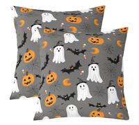 Homemissing Happy Halloween Throw Pillow Covers 45x45cm Set of 2 Soft Cute Ghost Decor Pillowcases for Kids Teens Adults Pumpkin Lantern Bat Spider Cobweb Spooky Cushion Case Room Decor