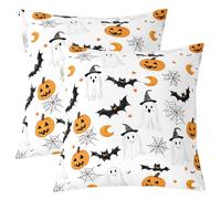 Homemissing Happy Halloween Throw Pillow Covers 55x55cm Set of 2 Soft Cute Ghost Decor Pillowcases for Kids Teens Adults Pumpkin Lantern Bat Cobweb Spider Spooky Cushion Case Room Decor