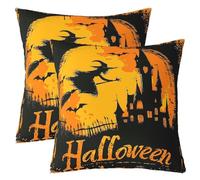 Homemissing Happy Halloween Throw Pillow Covers Pumpkin Lantern Pillow Covers for Home Sofa Bed Couch for Kids Boys Girls Black Bats Cushion Covers Gothic Witch Pillowcases, 55x55cm Set of 2
