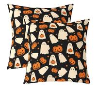 Homemissing Happy Halloween Throw Pillow Covers Set of 2 Cute Ghost Cushion Case Pumpkin Lantern Decor Pillowcase Halloween Indoor Outdoor Super Soft 45x45cm