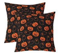 Homemissing Happy Halloween Throw Pillow Covers Set of 2 Cute Ghost Cushion Covers Gothic Pumpkin Pillow Case for Couch Sofa Halloween Cushion Case Kids Boys Girls Bedroom Decor 50x50cm