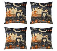 Homemissing Happy Halloween Throw Pillow Covers White Ghost Pillow Covers for Home Sofa Bed Couch for Kids Boys Girls Pumpkin Lantern Cushion Covers Gothic Pillowcases, 50x50cm Set of 4