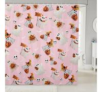 Homemissing Happy Halloween Waterproof Polyester Fabric 180x180cm Horror Theme Shower Curtain for Bathroom Decor for Kids Boys Girls Decor Pumpkin Bath Curtain Soft Pink Witchcraft
