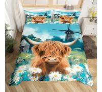 Homemissing Highland Cattle Bedding Set Super King Size Highland Cow Bedding Duvet Cover Set For Boys Teens Decor Animal Farmhouse Comforter Cover Set Western Decor Bedspread Bedroom Quilt Cover 3Pcs