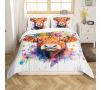 Homemissing Highland Cattle Duvet Cover Set Single Size For Kids Boys Girls Teens Daisy Highland Cow Bedding Set Farmhouse Animal Comforter Cover with 1 Pillowcase
