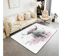 Homemissing Highland Cow Area Rug 100 * 150cm Polyester Highland Cattle Living Room Rugs for Floral Printed Decor Carpet Farmhouse Cattle Bull Indoor Floor Mat Soft Non-slip