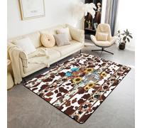 Homemissing Highland Cow Area Rug 150x200cm Cowhide Cow Print Vintage Animal Retro Fur Living Room Rugs for Bedroom Western Aztec Decor Carpet Exotic Geometric Indoor Floor Mat Boho Rustic Non-slip