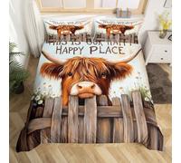 Homemissing Highland Cow Duvet Cover Set Single Size For Kids Boys Girls Farmhouse Animal Bedding Set Highland Cattle Duvet Cover with 1 Pillowcase Daisy Botanical Floral Printed Bedding