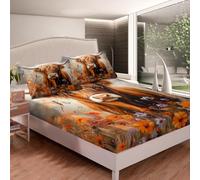 Homemissing Highland Cow Fitted Sheet Single Size For Kids Boys Girls Teens Botanical Floral Printed Bedding Set Farmhouse Animal Sheet with 1 Pillowcase Orange Daisy Bed Sheet Set,No Flat Sheet