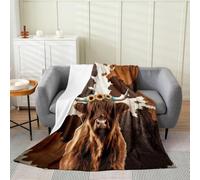 Homemissing Highland Cow Flannel Fleece Throw Blanket Baby 30x40Inch For Kids Boys Girls Cowhide Print Plush Sherpa Blanket Farm Animal Skin Pattern Bedroom Decor Western Animal Print