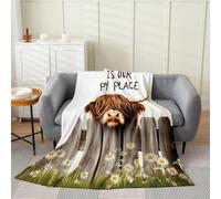 Homemissing Highland Cow Flannel Fleece Throw Blanket Double 60x79Inch For Kids Boys Girls Highland Cattle Plush Sherpa Blanket Farmhouse Animal Bedroom Decor Daisy Botanical Floral Printed