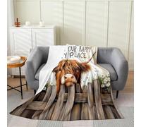 Homemissing Highland Cow Flannel Fleece Throw Blanket Single 50x60Inch For Kids Boys Girls Farmhouse Animal Plush Sherpa Blanket Highland Cattle Bedroom Decor Daisy Botanical Floral Printed