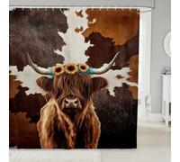Homemissing Highland Cow Shower Curtain 180x180cm Cowhide Print Bathroom Curtain for Kids Women Men Farm Animal Skin Pattern Bathroom Accessories Western Animal Print Waterproof Fabric