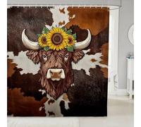 Homemissing Highland Cow Shower Curtain 180x210cm for Bathroom Decor Cowhide Print Bath Curtain Western Animal Print Bathroom Accessories Farm Animal Skin Pattern Waterproof Fabric