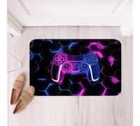 Homemissing Honeycomb Bathroom Rugs Microfiber 20x32Inch Neon Light Game Console Floor Doormats Non-Slip Honeycomb Hexagon Bathroom Accessories Gradient Blue Purple Bath Mats Soft Door Mat