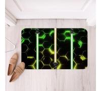Homemissing Honeycomb Bathroom Rugs Microfiber 20x32Inch Neon Light Geometric Floor Doormats Non-Slip lightsaber Bathroom Accessories Gradient Yellow Green Black Bath Mats Soft Door Mat
