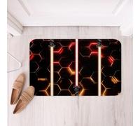 Homemissing Honeycomb Bathroom Rugs Microfiber 20x32Inch Neon Light Geometric Floor Doormats Non-Slip lightsaber Bathroom Accessories Gradient Orange Red Black Bath Mats Soft Door Mat