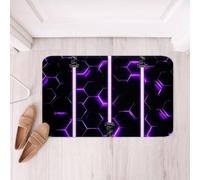 Homemissing Honeycomb Bathroom Rugs Microfiber 20x32Inch Neon Light Geometric Floor Doormats Non-Slip lightsaber Bathroom Accessories Purple Black Bath Mats Soft Door Mat