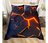 Homemissing Honeycomb Bedding Set Red Black Fire Hexagonal Bedding for Kids Beehive Geometrical Duvet Cover Breathable Simplistic Bedspread Cover Room Decor Quilt Cover King Size