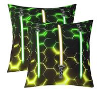 Homemissing Honeycomb Cushion Covers Set of 2 55x55cm Neon Light Geometric Throw Pillow Covers lightsaber Decor Pillowcase Gradient Yellow Green Black Indoor Outdoor Super Soft